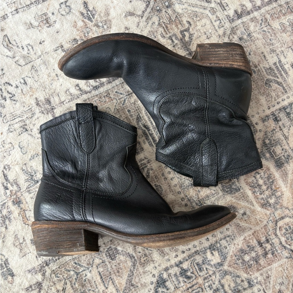 Black Leather Frye Ankle Boots